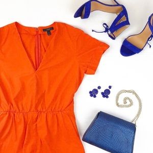 J. Crew Tie-Waist Orange Romper Zipper Size 4